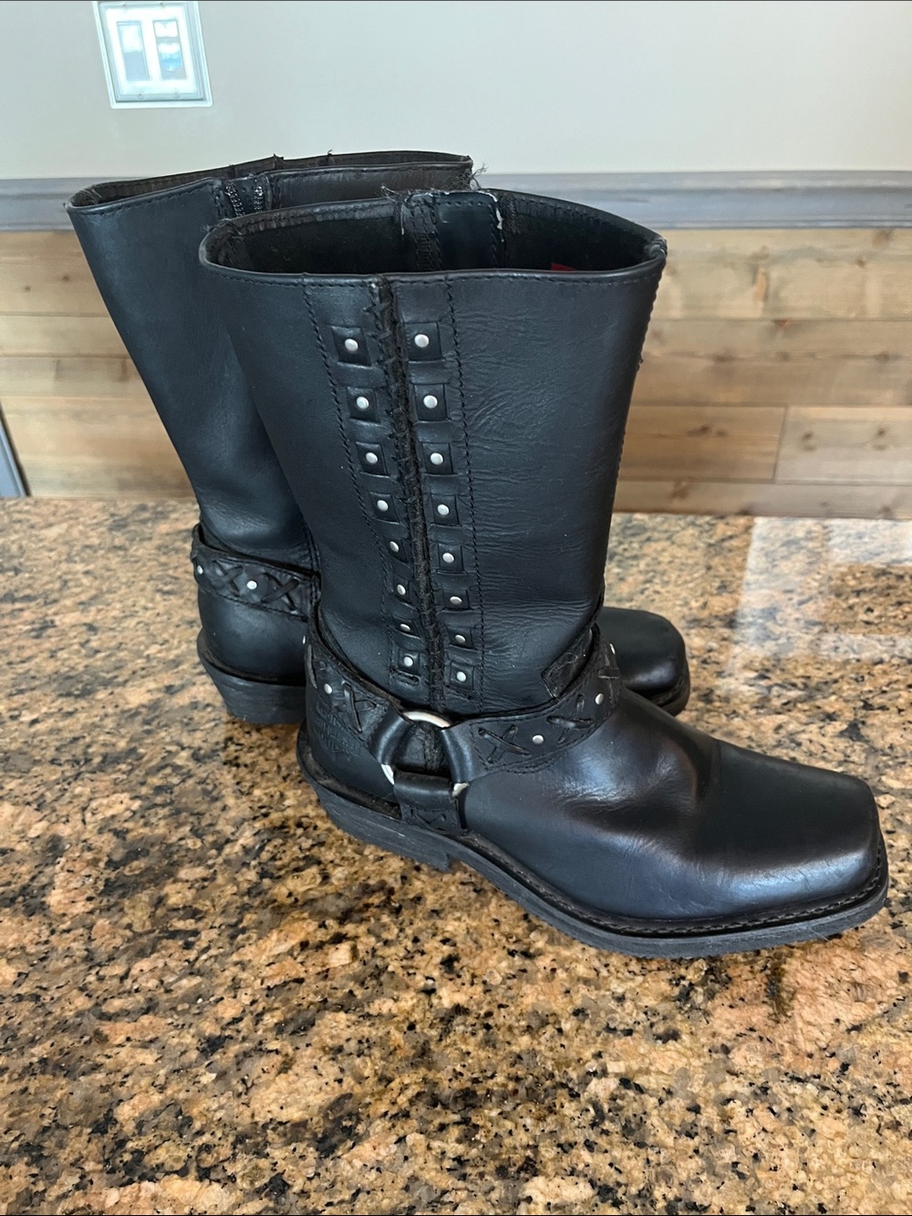 Harley-Davidson Black Leather Studded Harness Boots